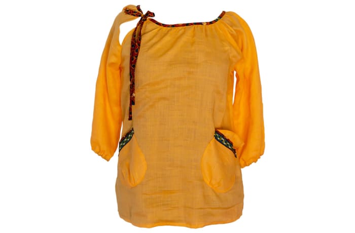 Linen Smock Top with Chitenge Accents - Orange  image