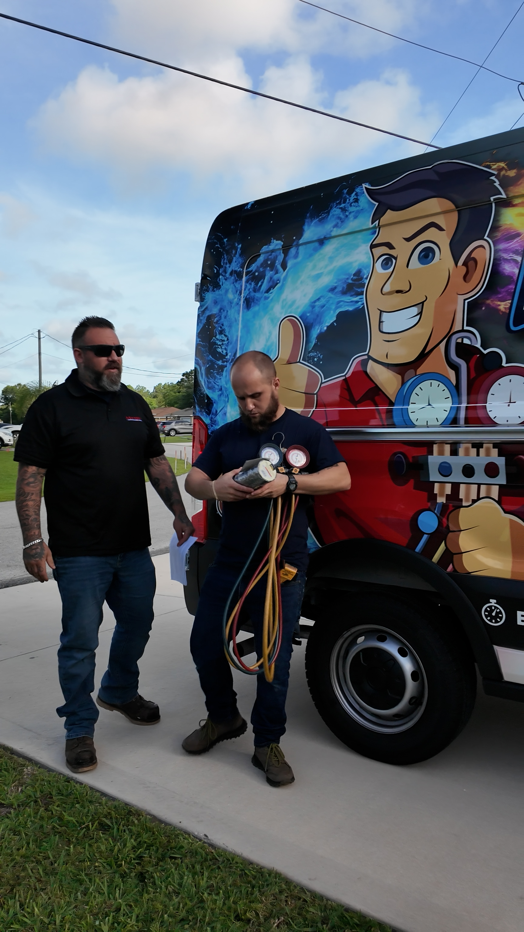 Licensed HVAC technician diagnosing an A/C system in Flagler County, FL