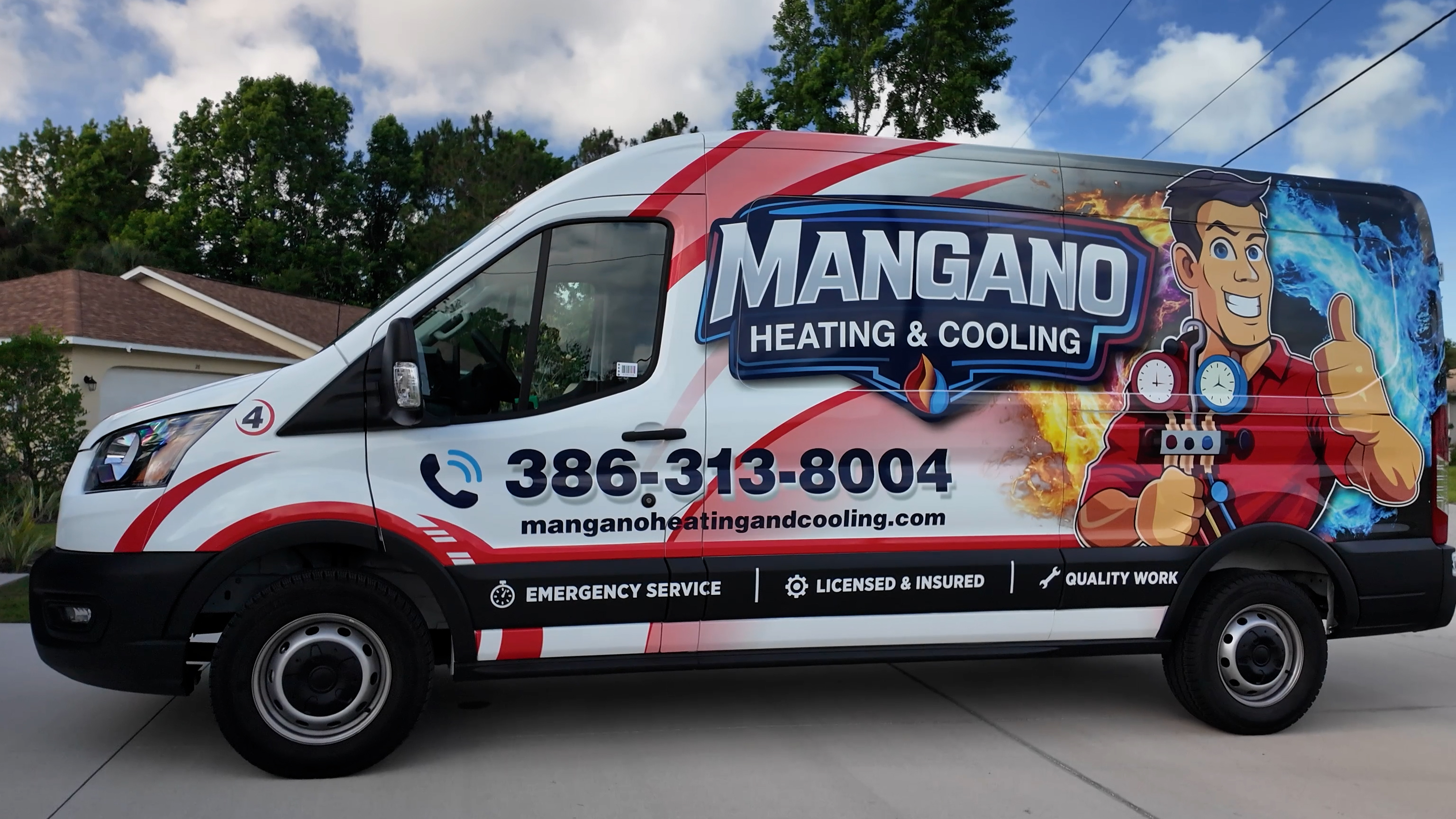 Mangano Heating & Cooling technician on a residential service call