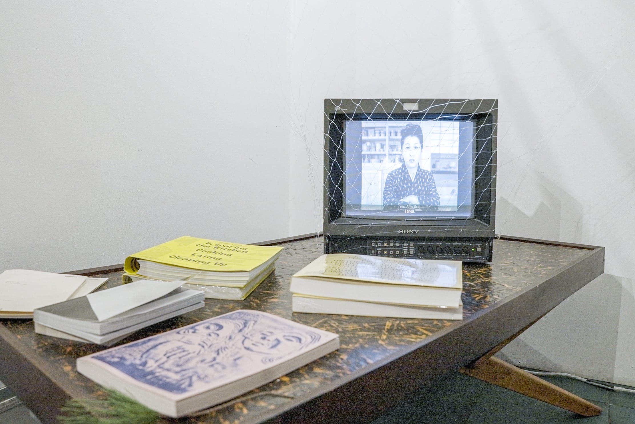 Kochidoko installation close-up with printed fabric
