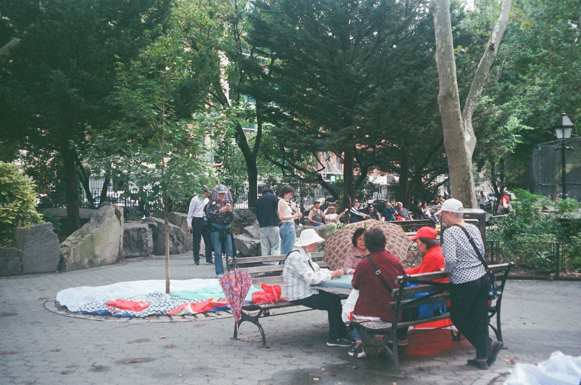 Park installation with benches