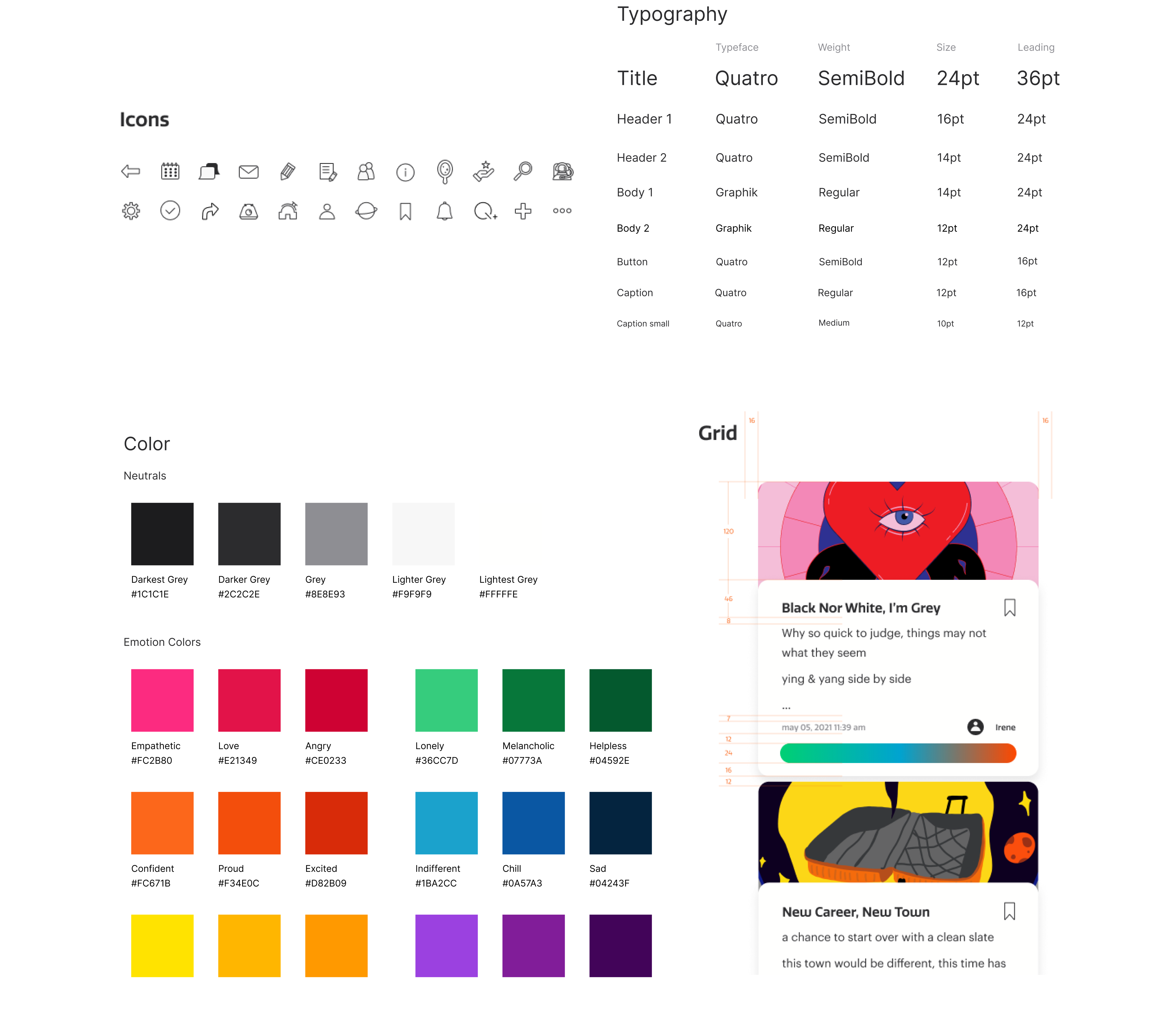 Quesay typography, color, icons, and reusable interface states