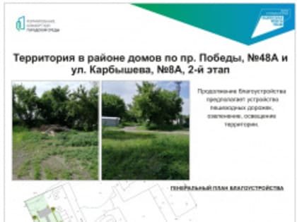 Лидирует благоустройство территории в районе домов по пр. Победы 48А и ул. Карбышева 8А, 2-й этап