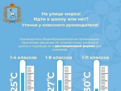 Министерство образования и науки Самарской области информирует о проведении занятий в период морозов