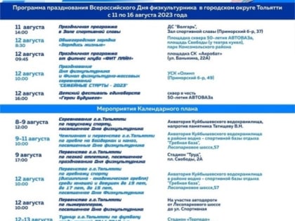 (фото) В Тольятти пройдут мероприятия в честь Дня физкультурника