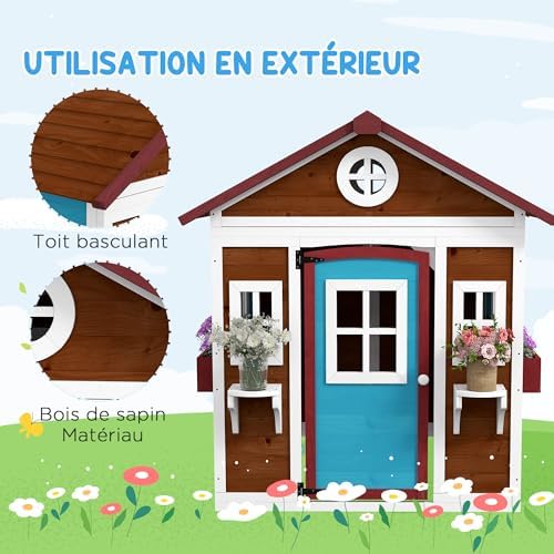 Vue 4 de Outsunny Cabane Enfant Exterieur