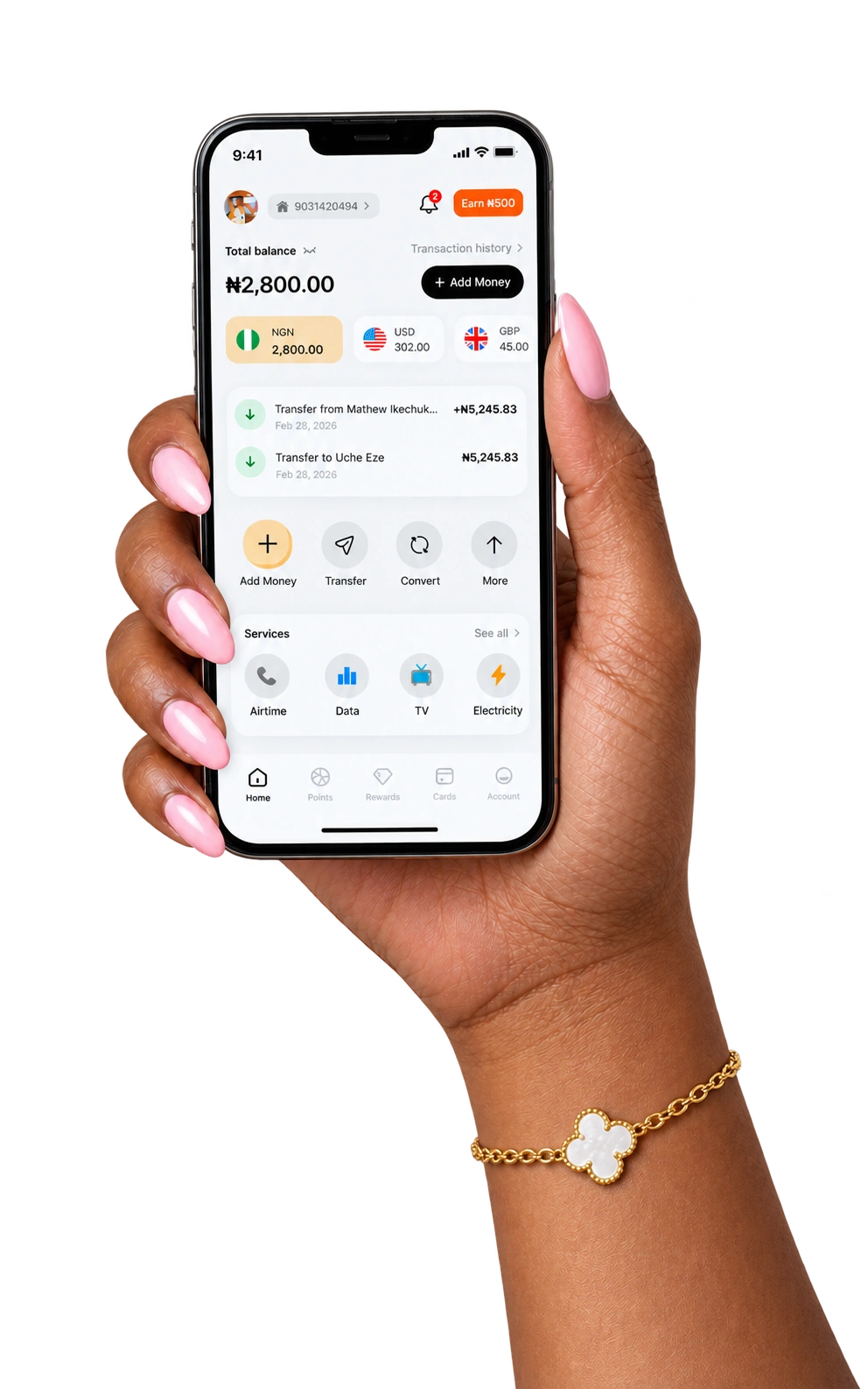 Chipa multi-currency wallet displayed on smartphone in hand
