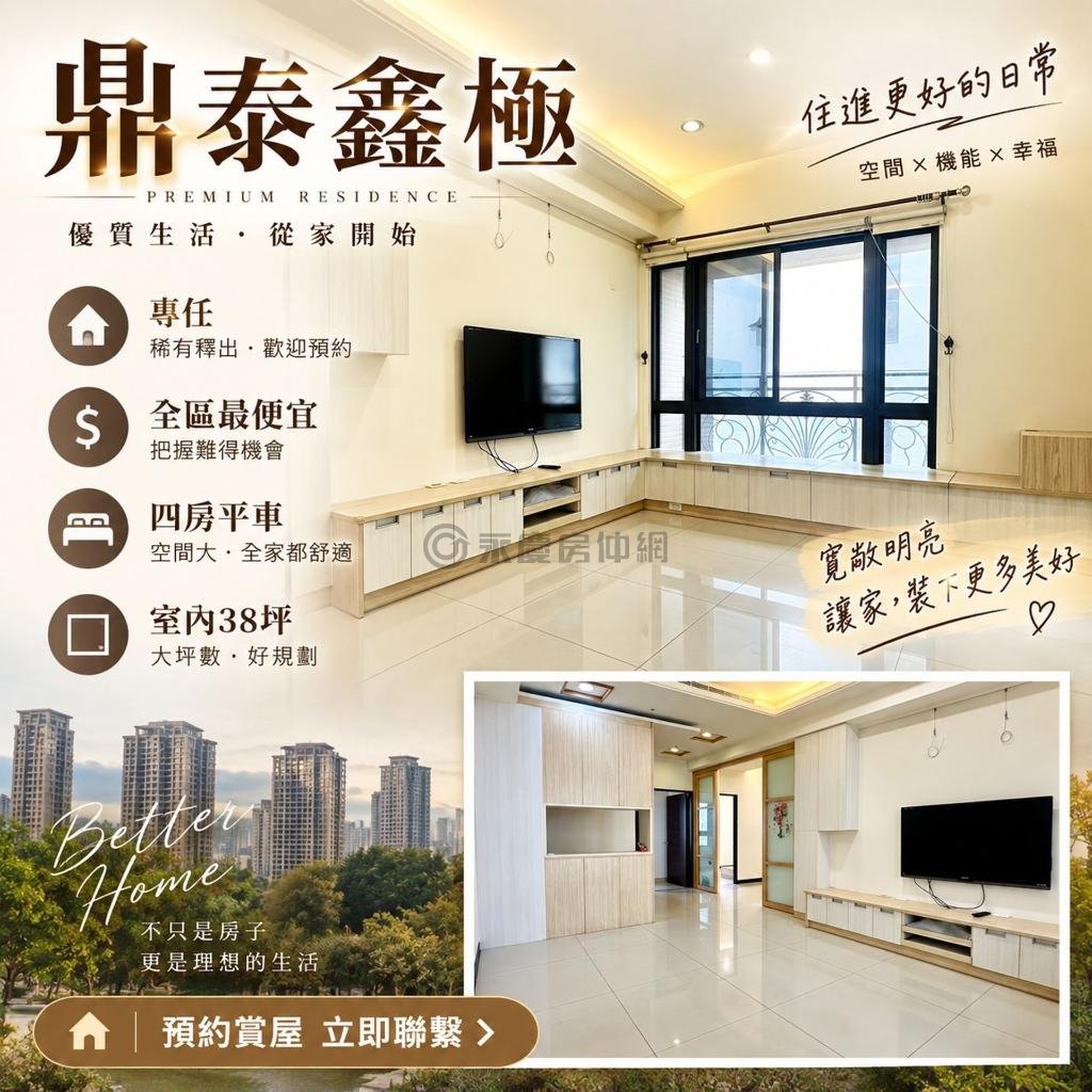 專任｜全區最便宜｜鼎泰鑫極四房平車｜室內３８坪照片