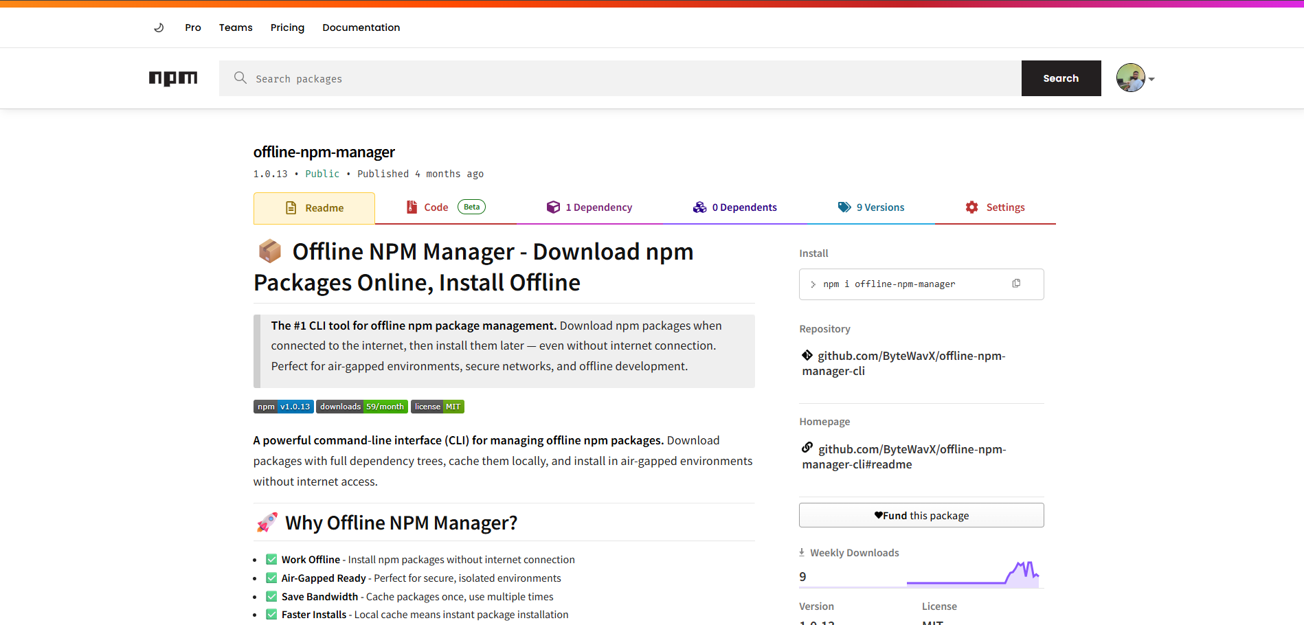 Offline NPM Manager