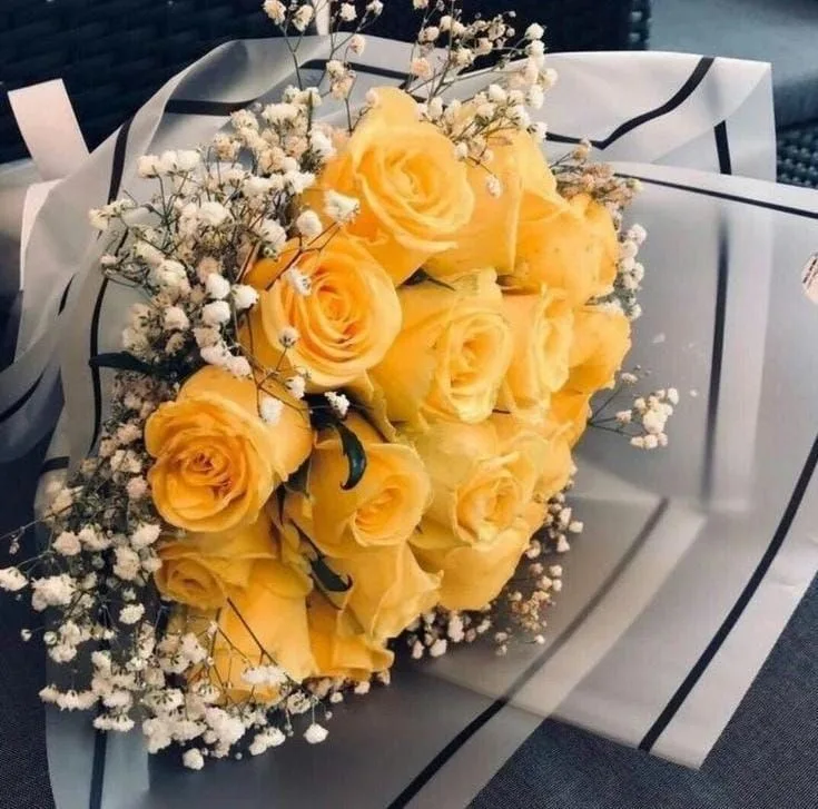 Yellow roses Gypsophila Flower bouquet Friendship flowers Joyful blooms Pakistan delivery Karachi, Lahore, Islamabad, Rawalpindi Sunny flowers Radiant bouquet Floral gift