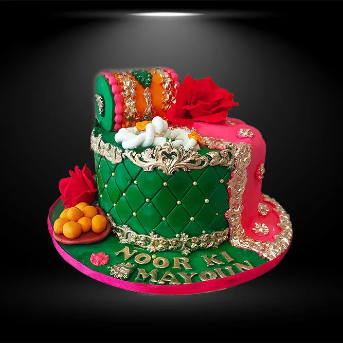 MehndiGreenThemeCake.jpg