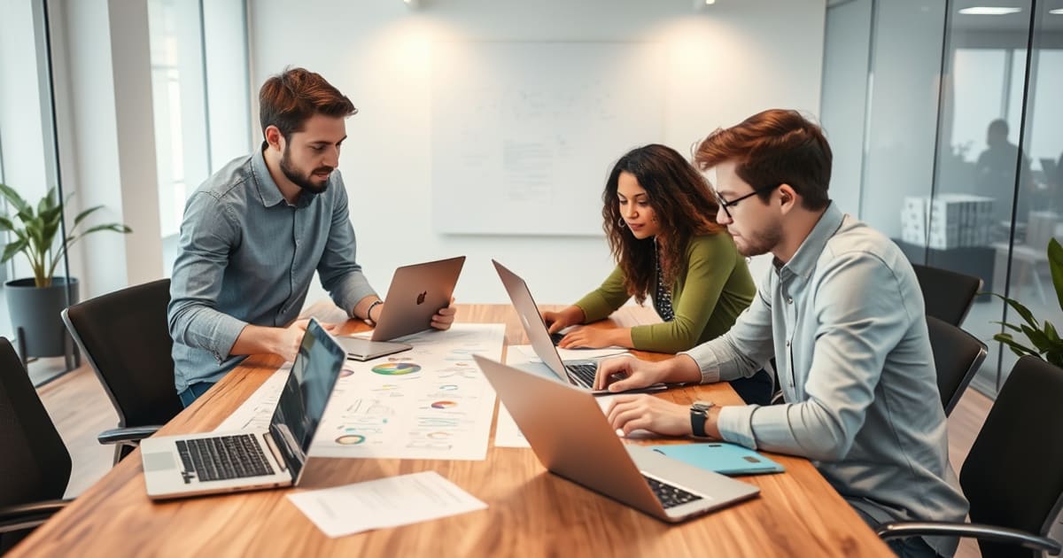 Equipe de pequena empresa configurando atendimento com inteligência artificial