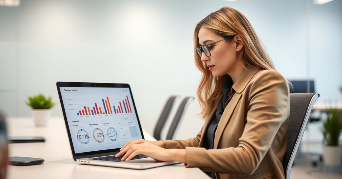 Gestora analisando indicadores do atendimento automatizado