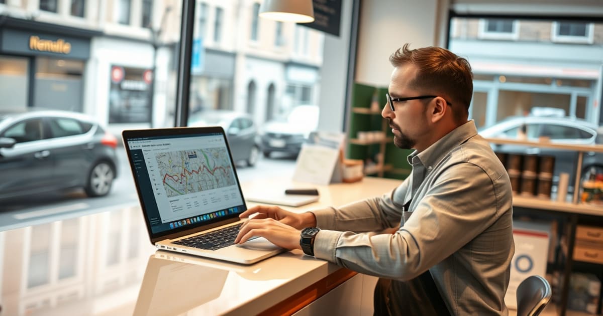 Comerciante analisando no notebook a visibilidade da empresa no Google Maps