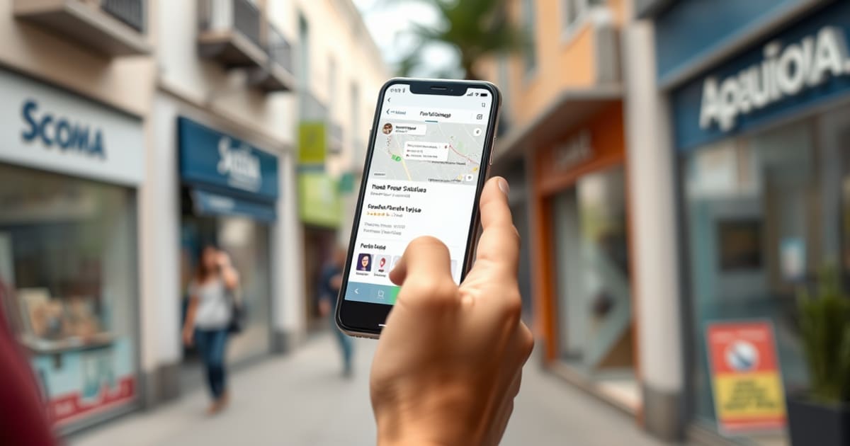 Cliente usando celular para encontrar uma empresa local com site rápido