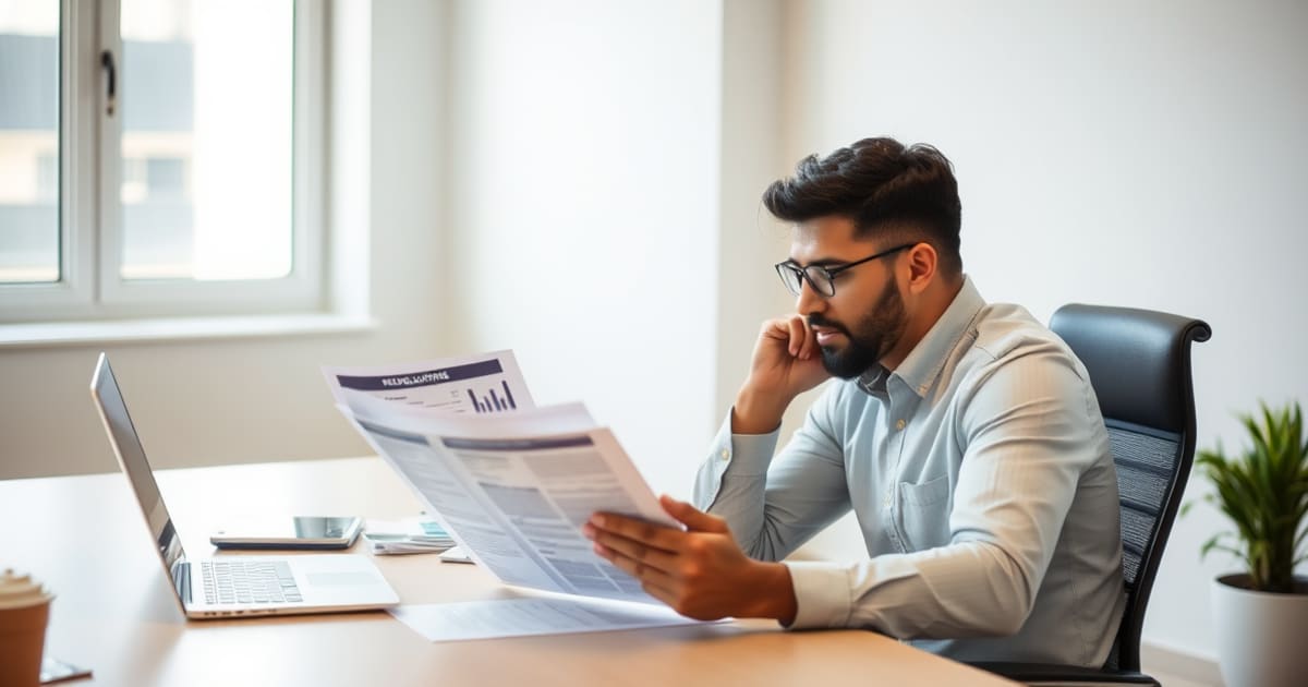 Empresário analisando uma proposta de criação de site profissional