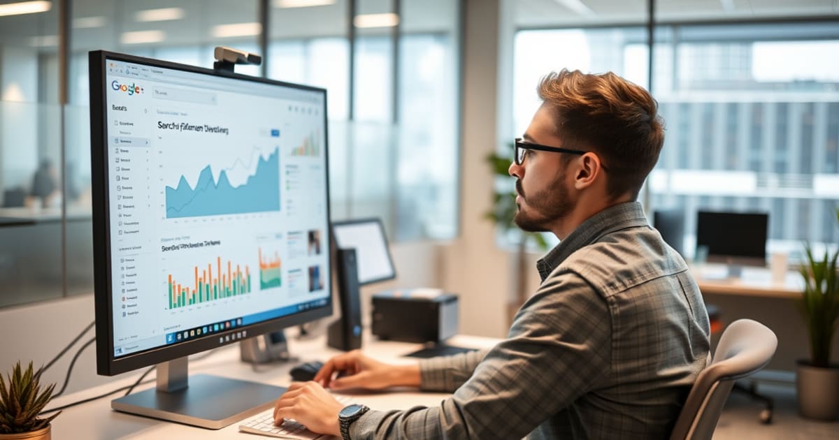 Profissional analisando posicionamento de uma pequena empresa nos resultados do Google