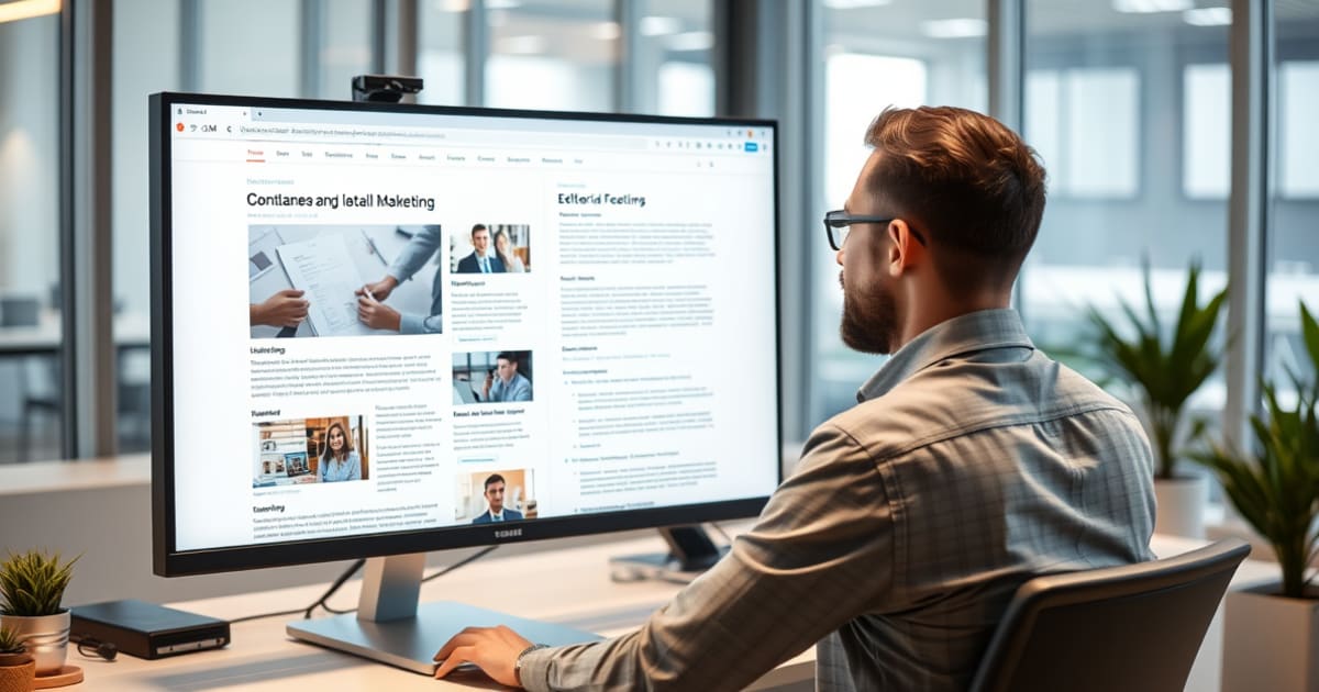 Profissional comparando a estrutura de uma página de serviço com um artigo de blog