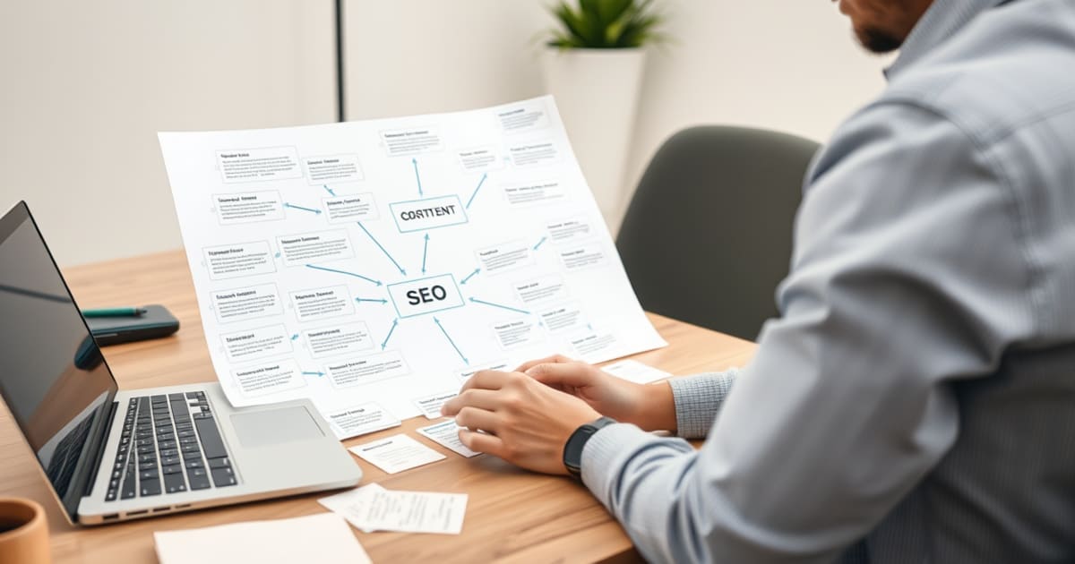 Analista conectando artigos informativos às páginas comerciais de um site