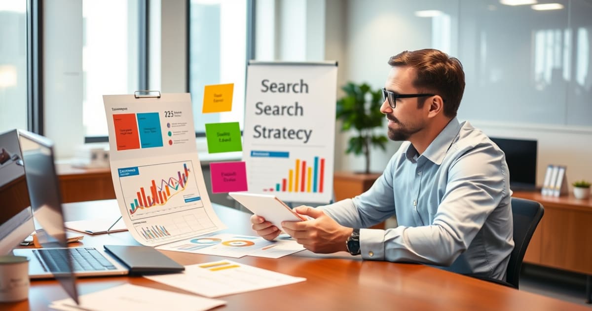 Profissional comparando SEO, inteligência artificial e respostas generativas
