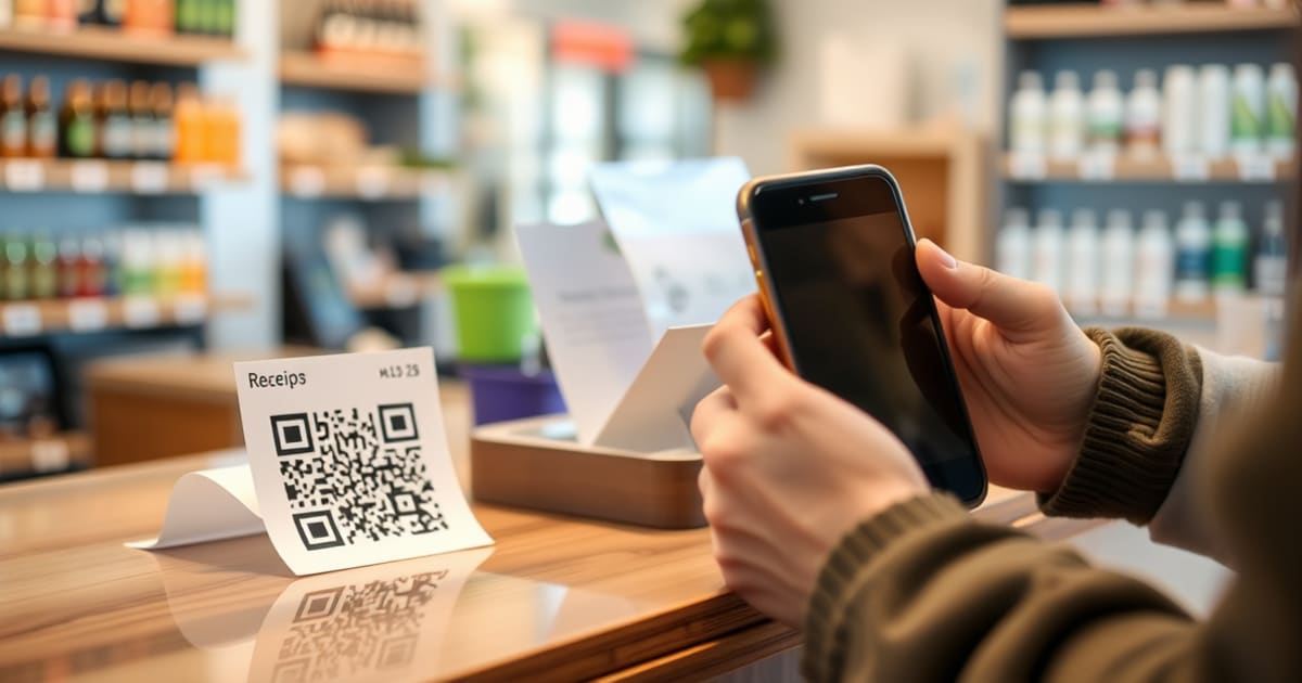 Cliente escaneando o código QR de avaliações gerado pelo Google Meu Negócio no balcão da loja