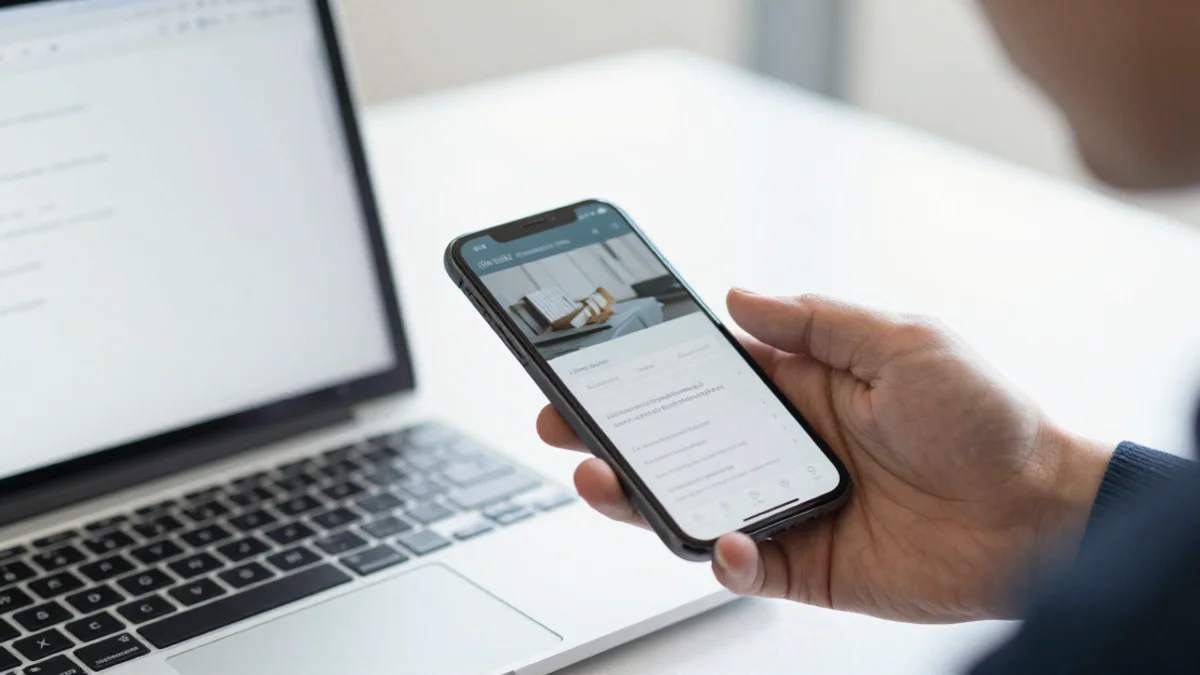 Especialista revisando uma landing page no celular antes da publicação