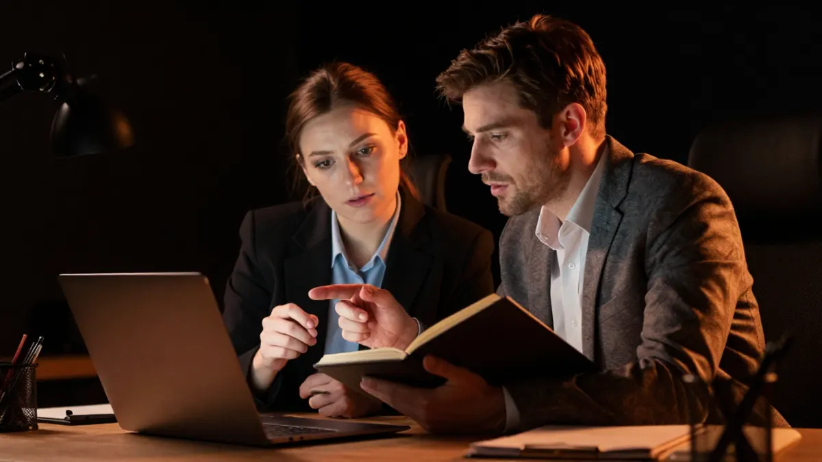 Especialista e redator colaborando na produção de um artigo