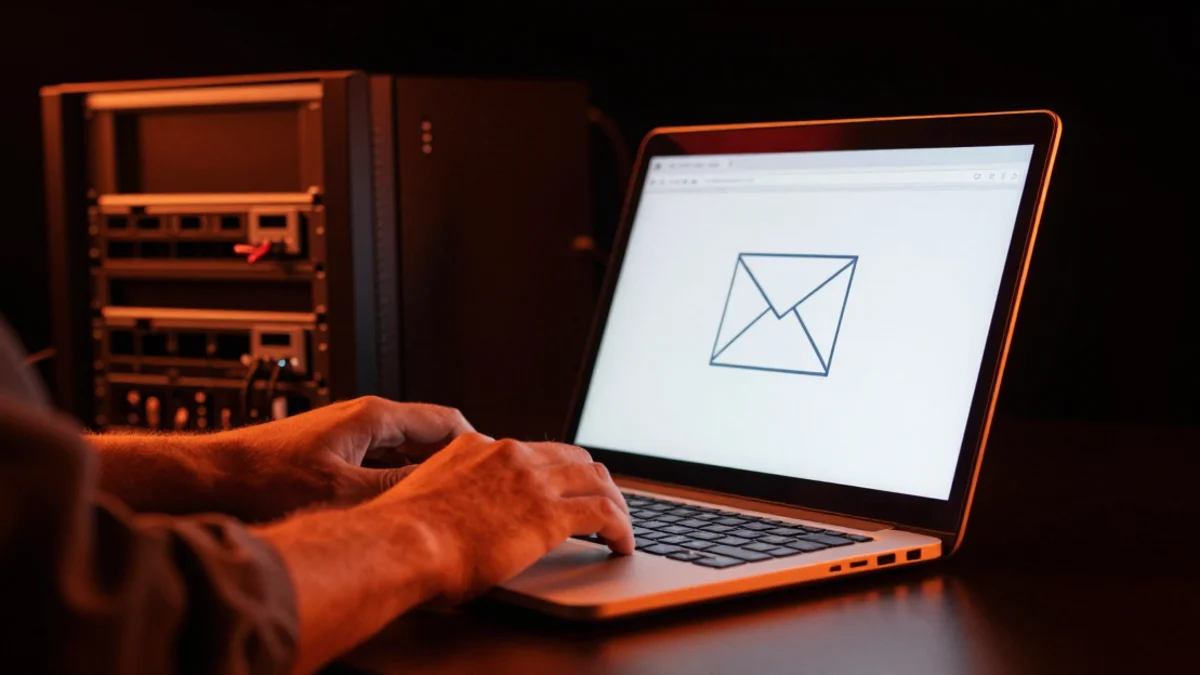 Técnico configurando uma conta de e-mail profissional com segurança