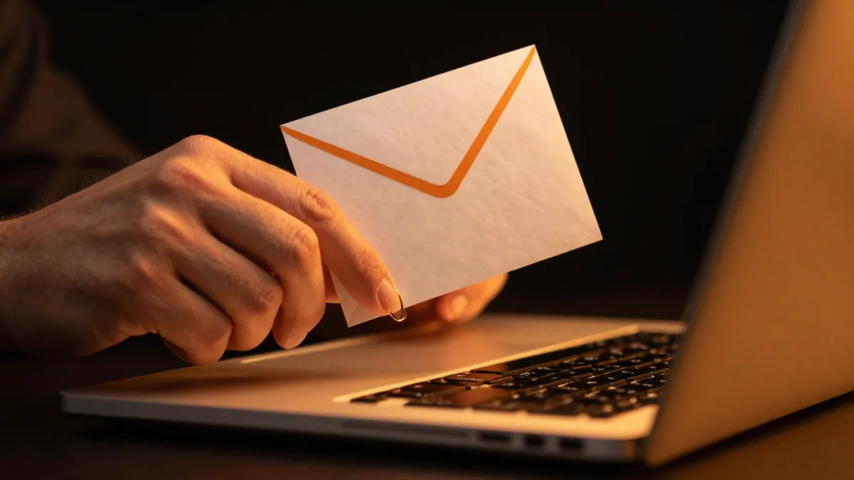 Pessoa analisando um anexo de e-mail suspeito em ambiente de trabalho