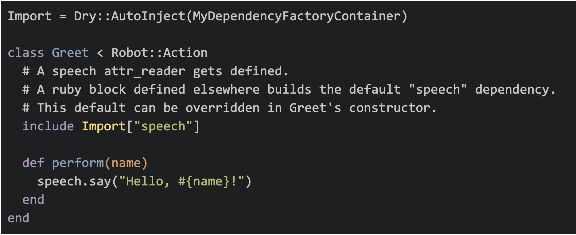 a code example of using the dry auto-inject library