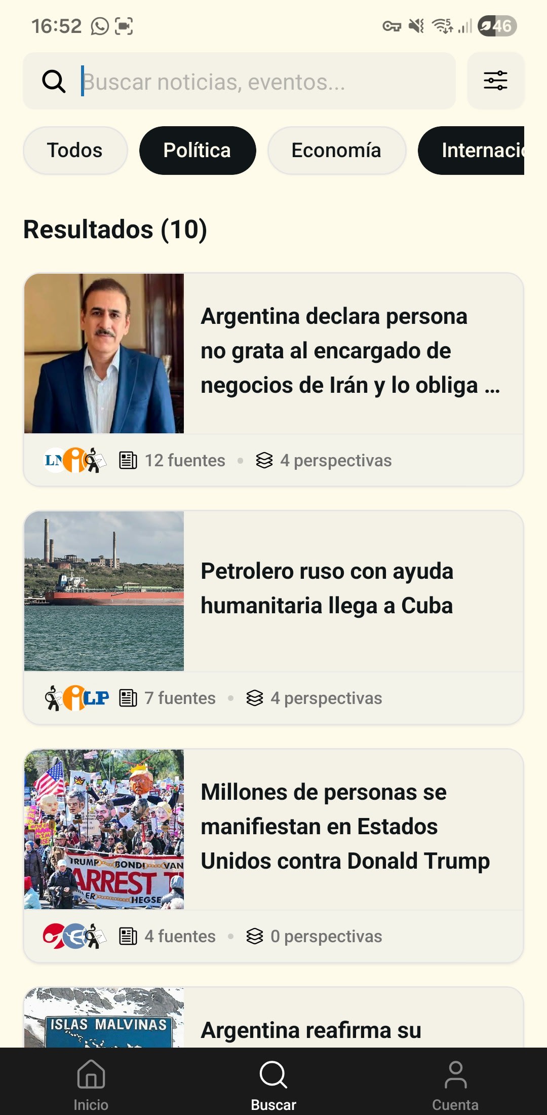 Punto Medio app search page