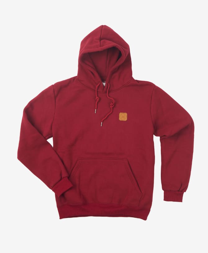 Leather Patch Hoodie — Wine