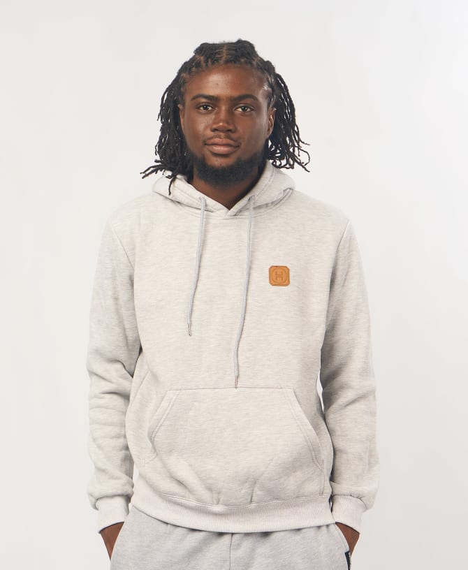 Leather Patch Hoodie — Ash (Heather Grey)