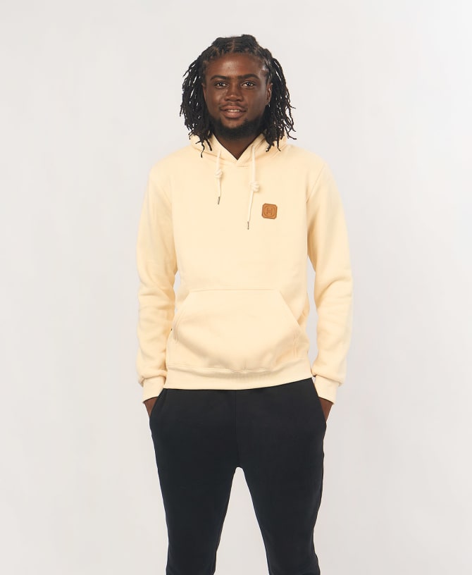 Leather Patch Hoodie — Beige