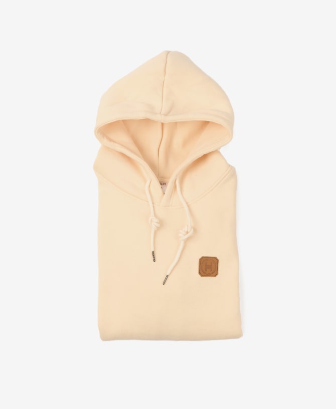 Leather Patch Hoodie — Beige