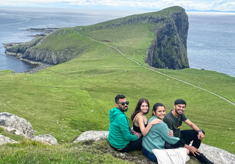 Travellers laughing together on a group trip