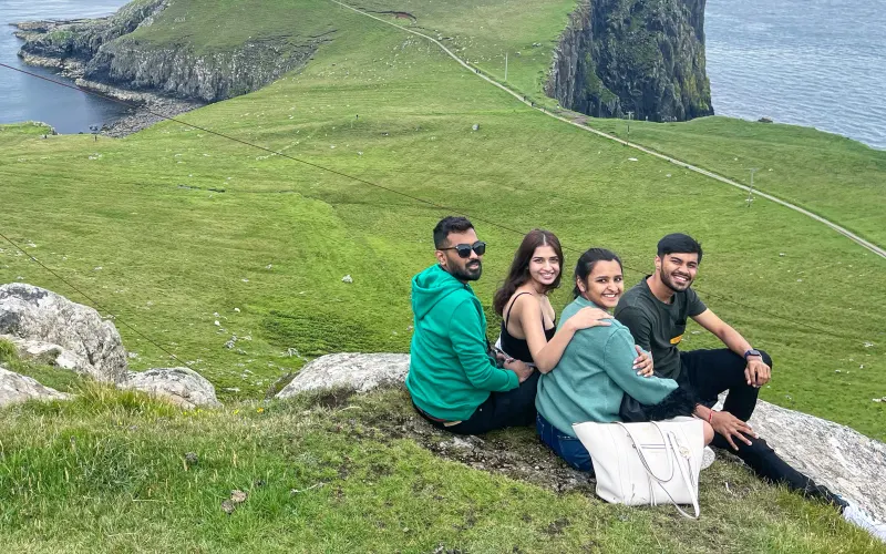Travellers laughing together on a group trip