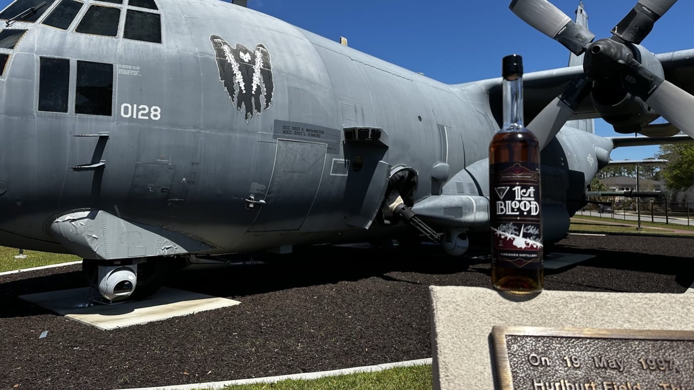 1st Blood bourbon in front of AC-130U gunship 0128.