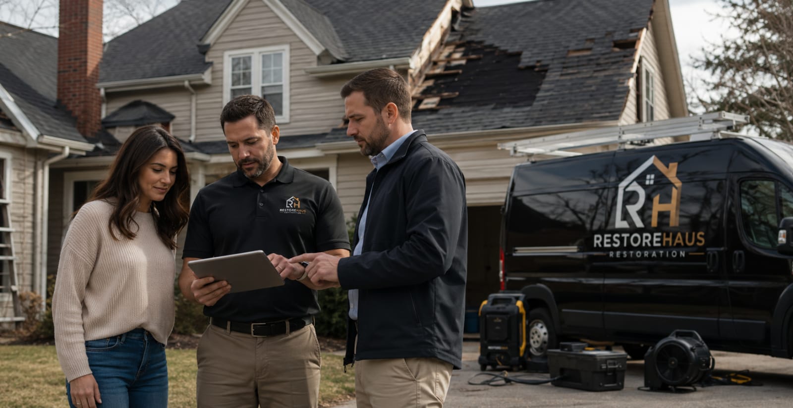Storm-damaged home documented for an insurance claim