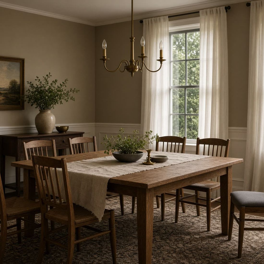 Dining room after Clean Slate's repaint, smooth taupe walls