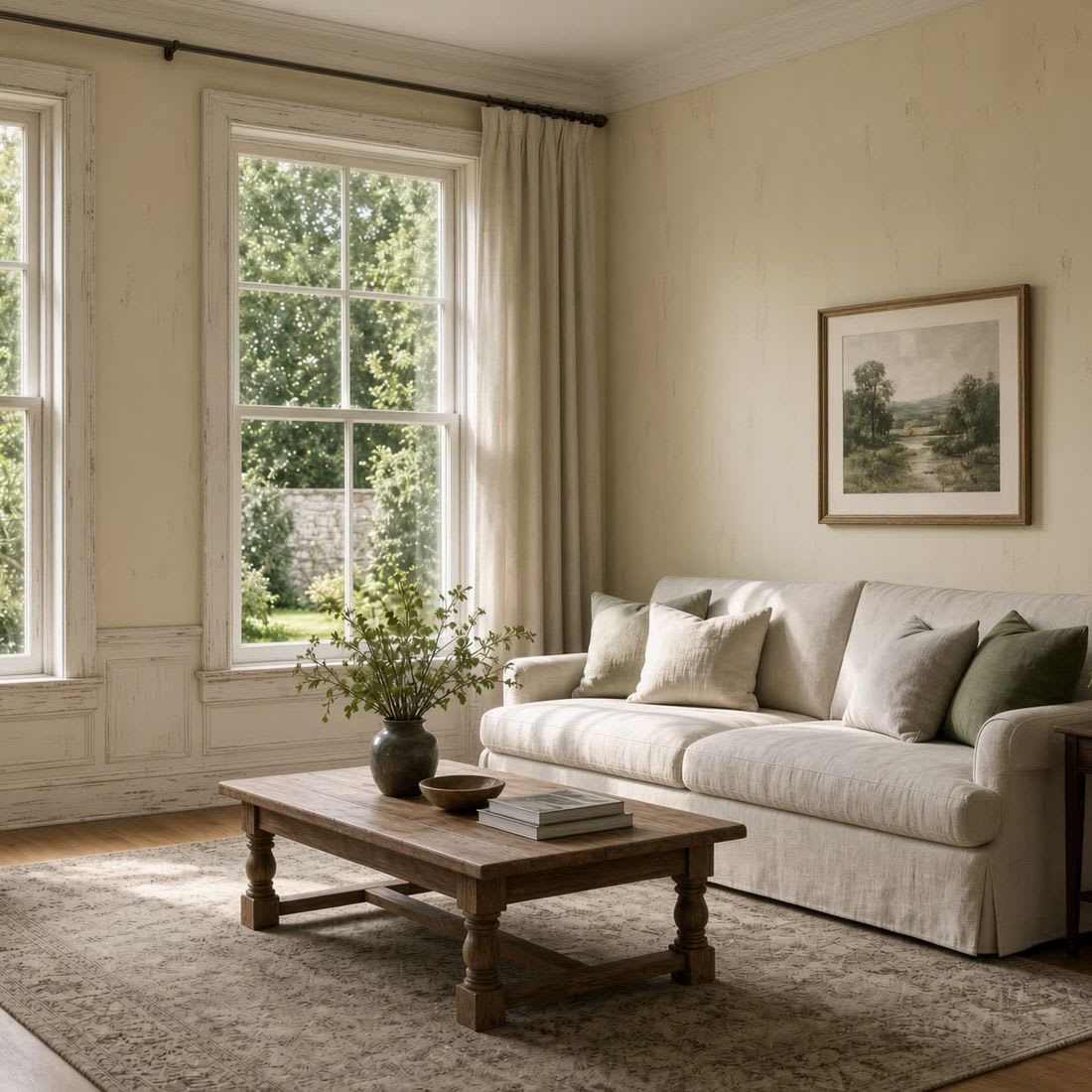 Living room before repainting, plain cream walls