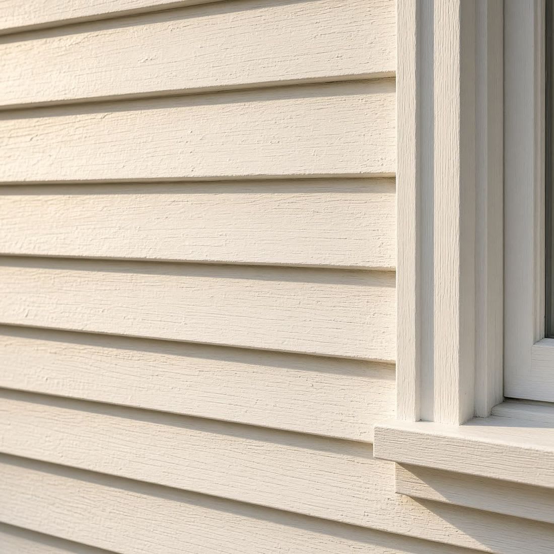 Exterior siding after a recent Clean Slate repaint, smooth cream finish