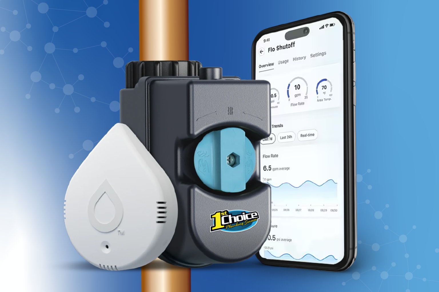 SmartConnect WiFi water leak detection system with automatic shutoff
