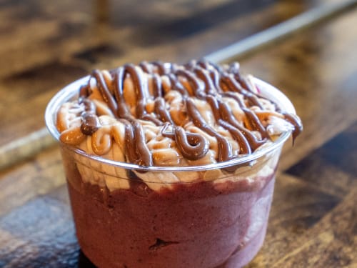 Acai bowl with caramel drizzle