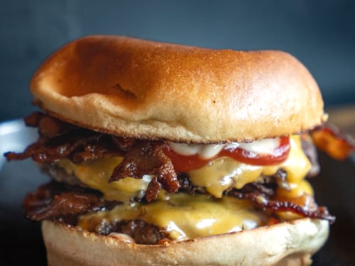 Smash burger on a brioche bun