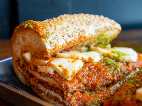 Pressed panini, cut and stacked