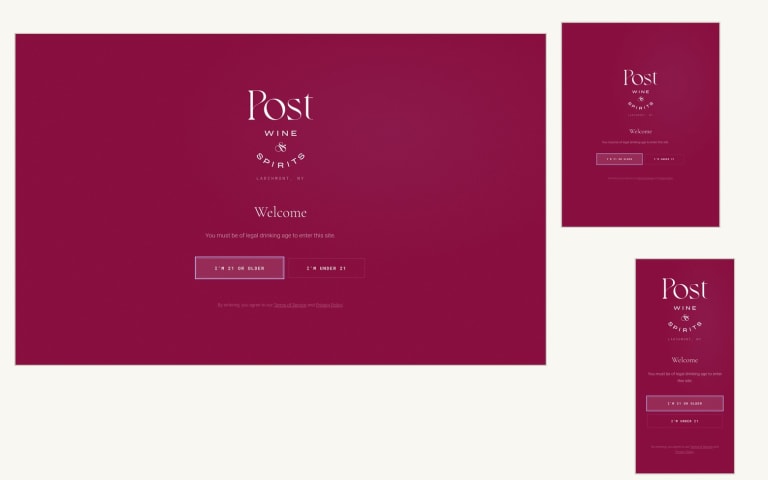 Post Wine & Spirits website shown on desktop, tablet and phone