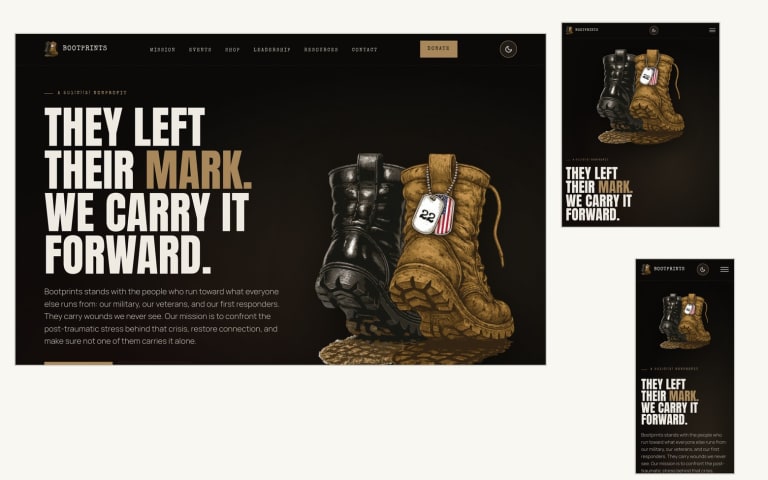 Bootprints website shown on desktop, tablet and phone