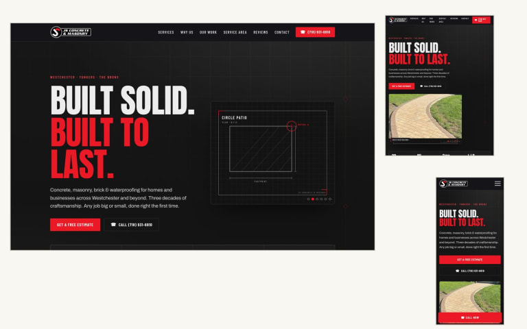 JS Concrete & Masonry website shown on desktop, tablet and phone