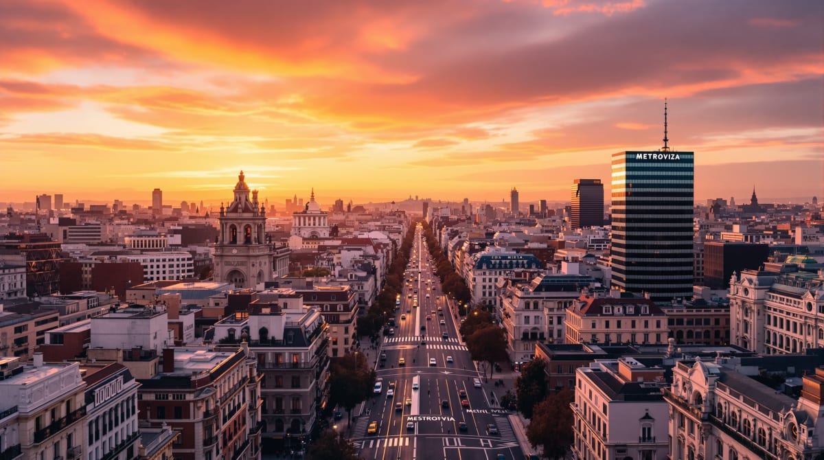 Panorámica de Madrid al atardecer, ciudad donde los clubes de cannabis operan legalmente para adultos